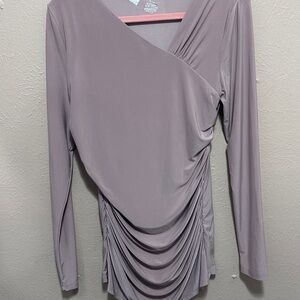 Jennifer Lopeze Sm Long Sleeve Top‎ Gray Ruched Surplice Neckline Elegant Blouse